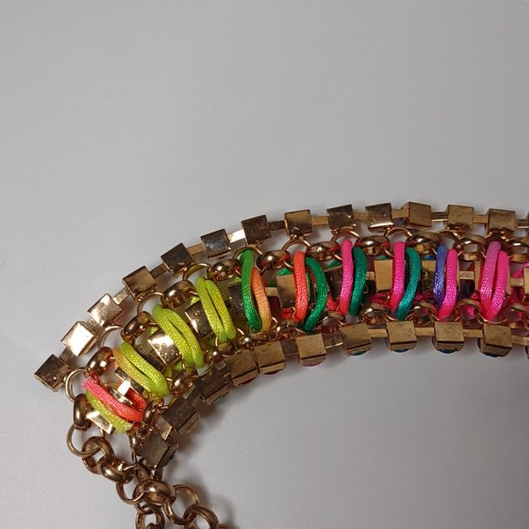 Very Colorful Metal Plastic And String Necklace Adjustable 17.5 To 19.5 Inches - Picture 13 of 14